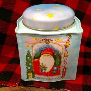 Vintage Old World Santa Tin w/ Lid, Angels "Merry Christmas", EUC